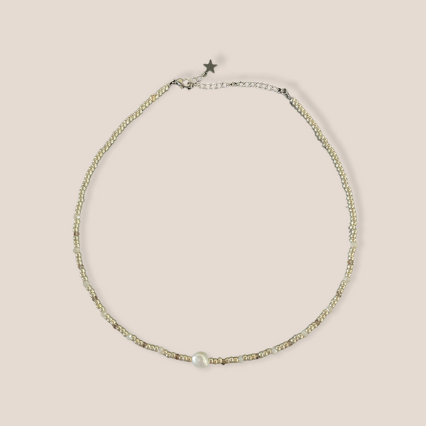 Ketting Minimalistic pearl zilver